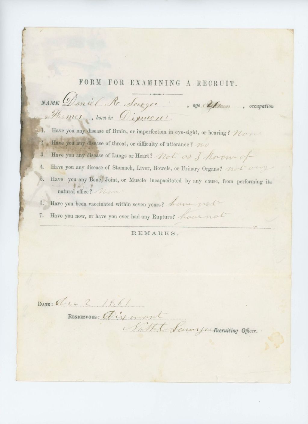 Miniature of Daniel R. Sorger Medical Examination