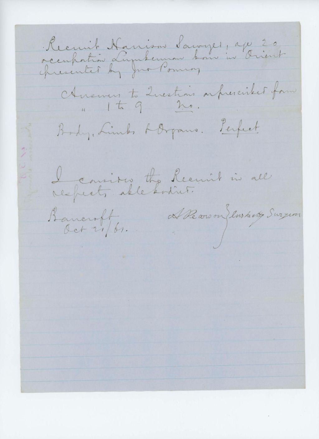 Miniature of Harrison Sawyer Medical Examination