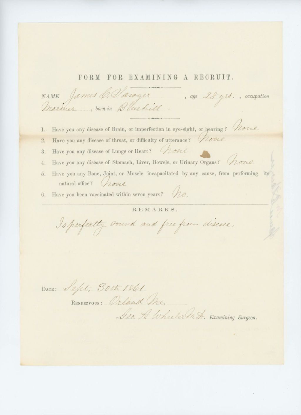 Miniature of James C. Sawyer Medical Examination