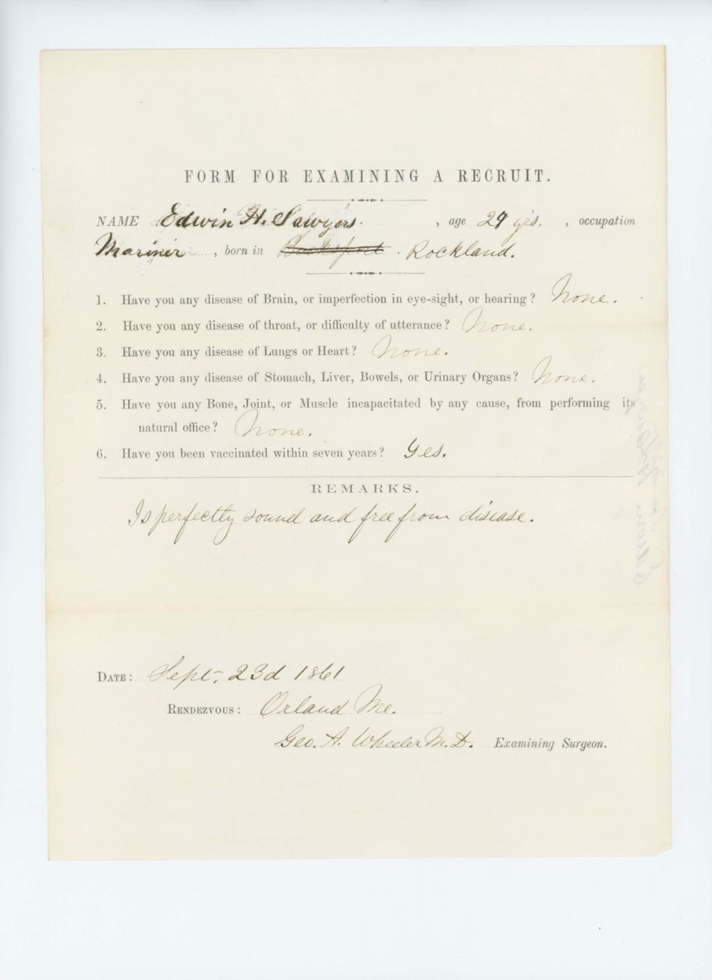 Miniature of Edwin H. Sawyer Medical Examination