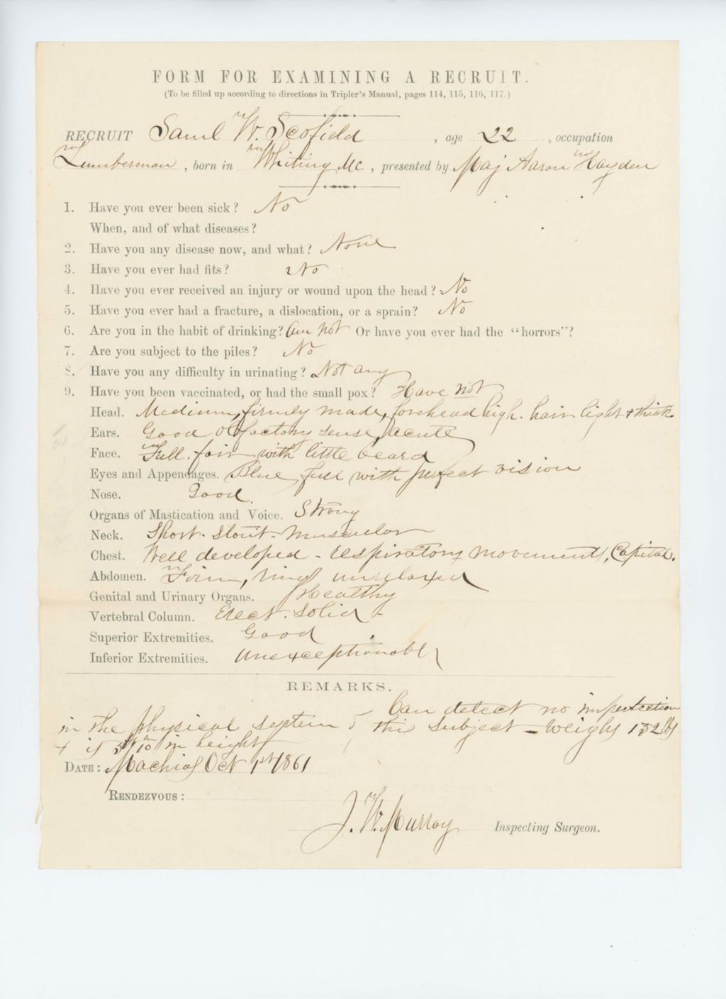 Miniature of Samuel W. Scofield Medical Examination