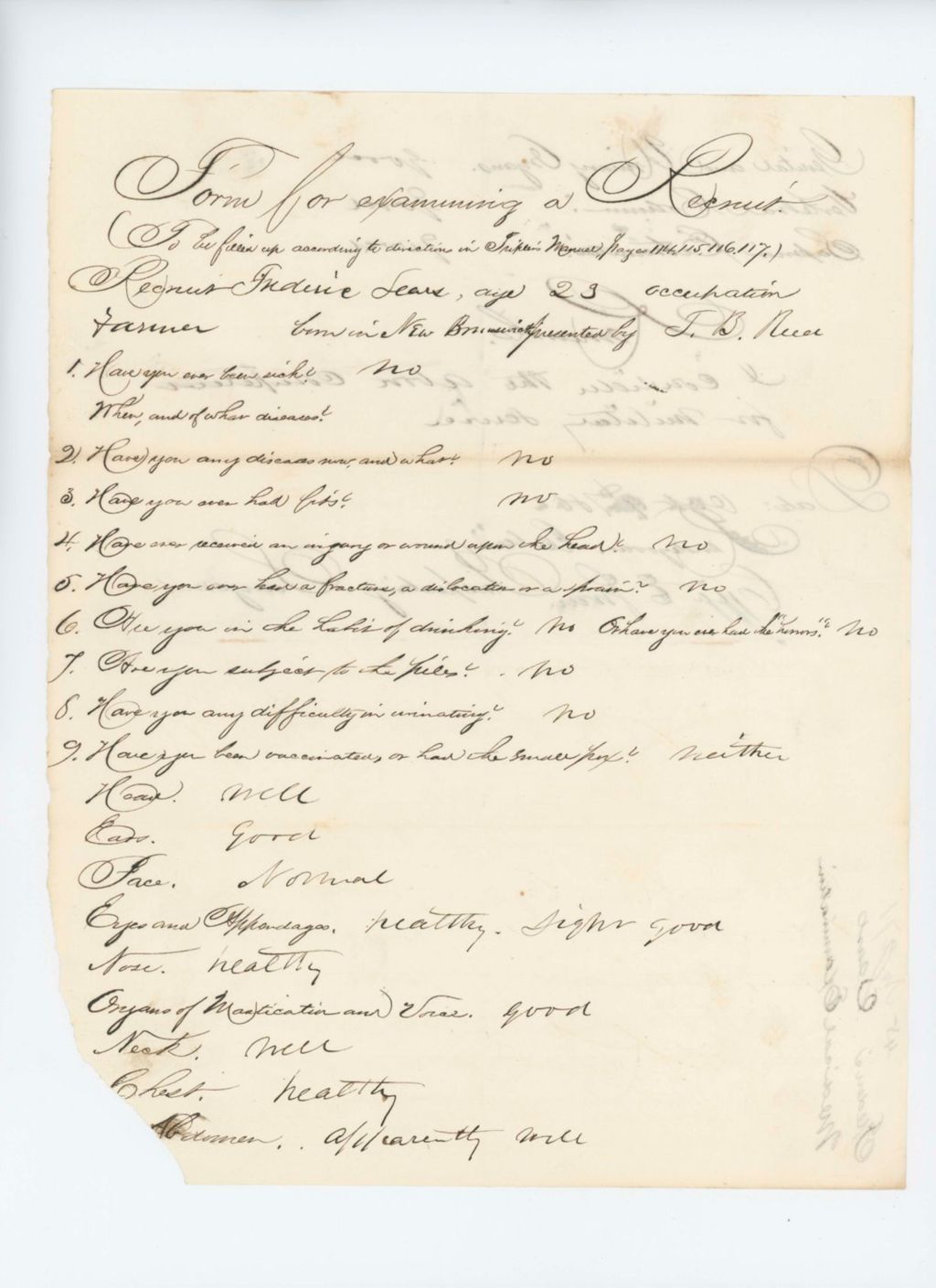 Miniature of Frederic Sears Medical Examination