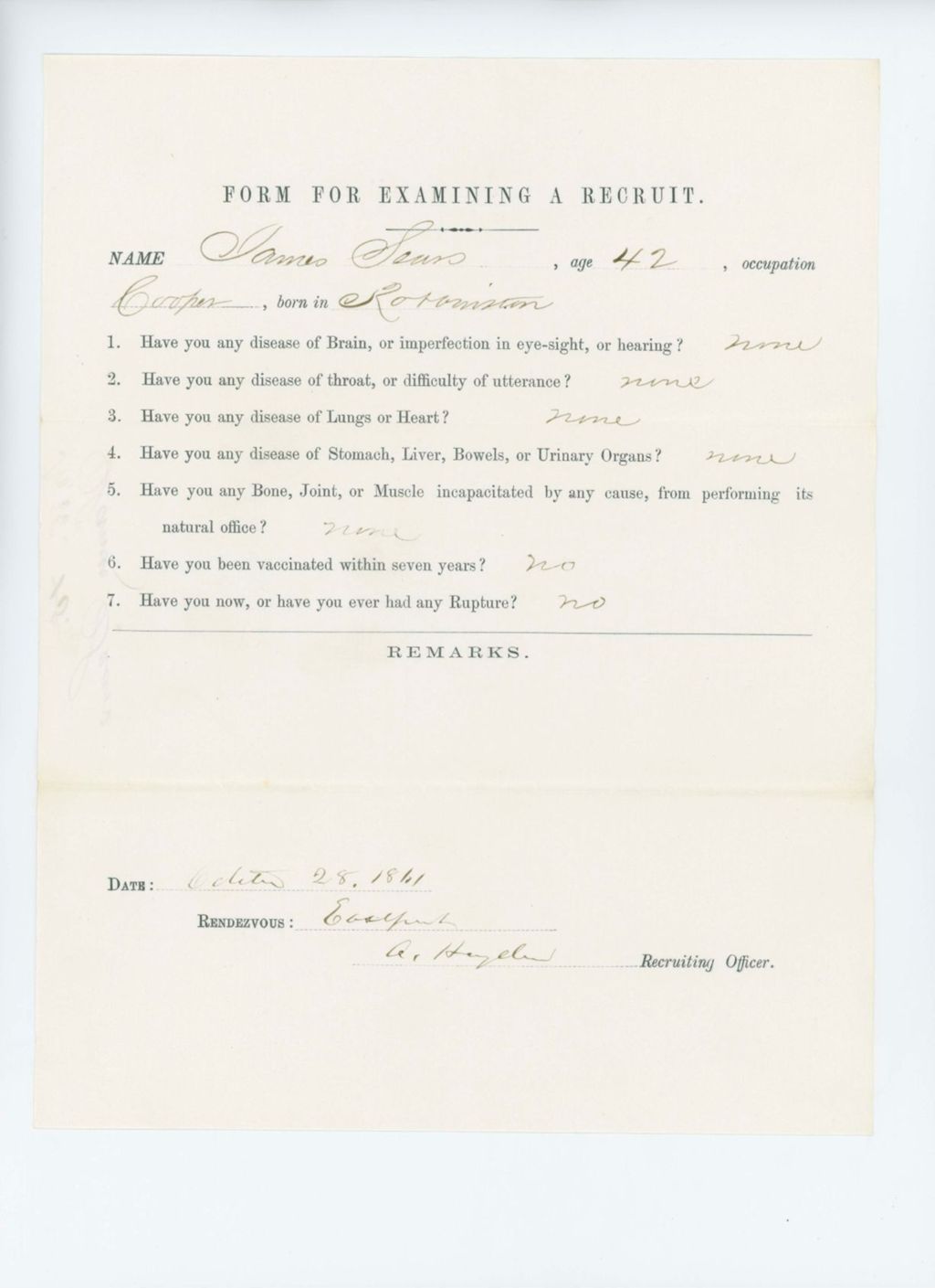 Miniature of James Sears Medical Examination