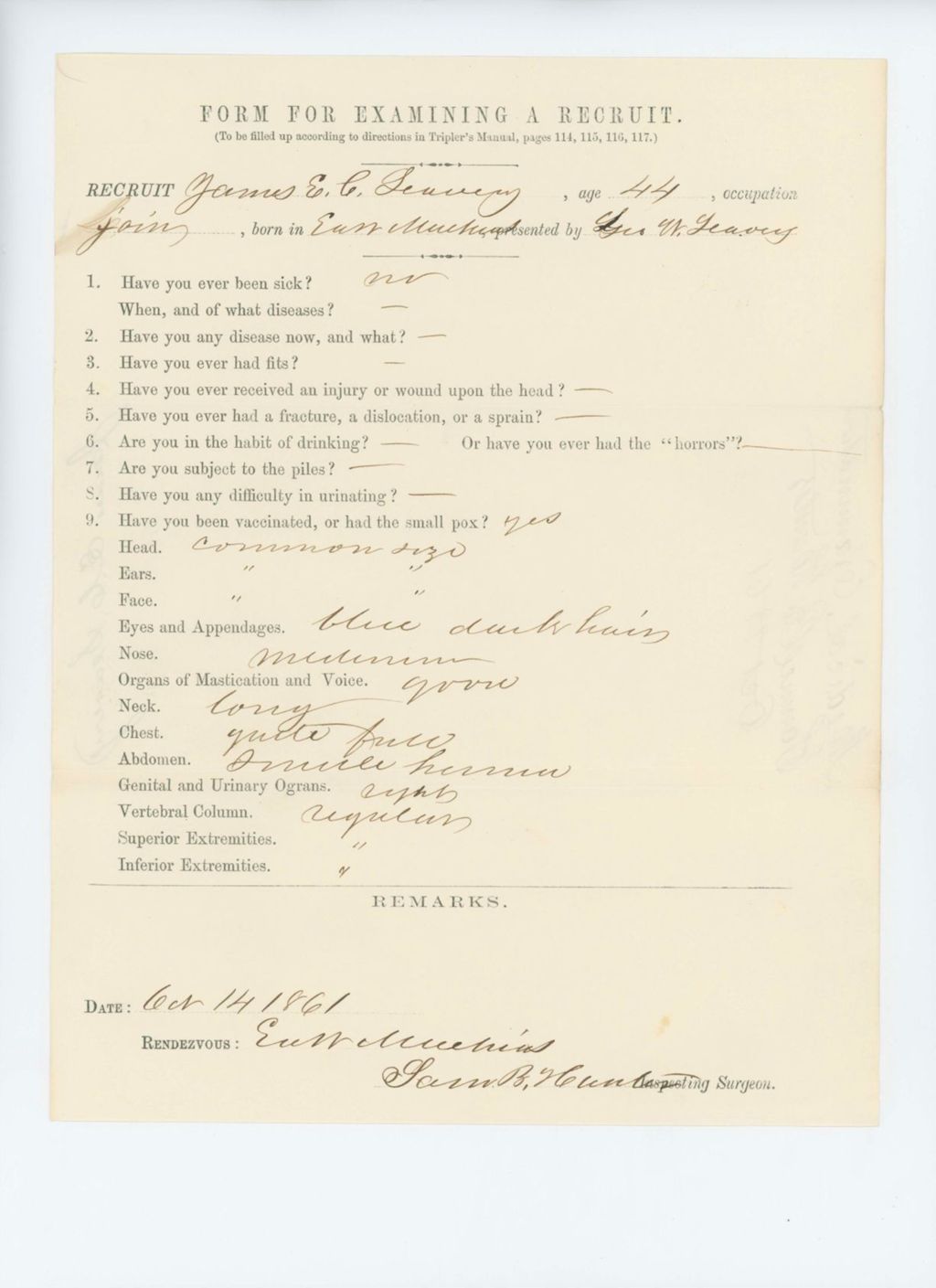 Miniature of James E. Seavey Medical Examination