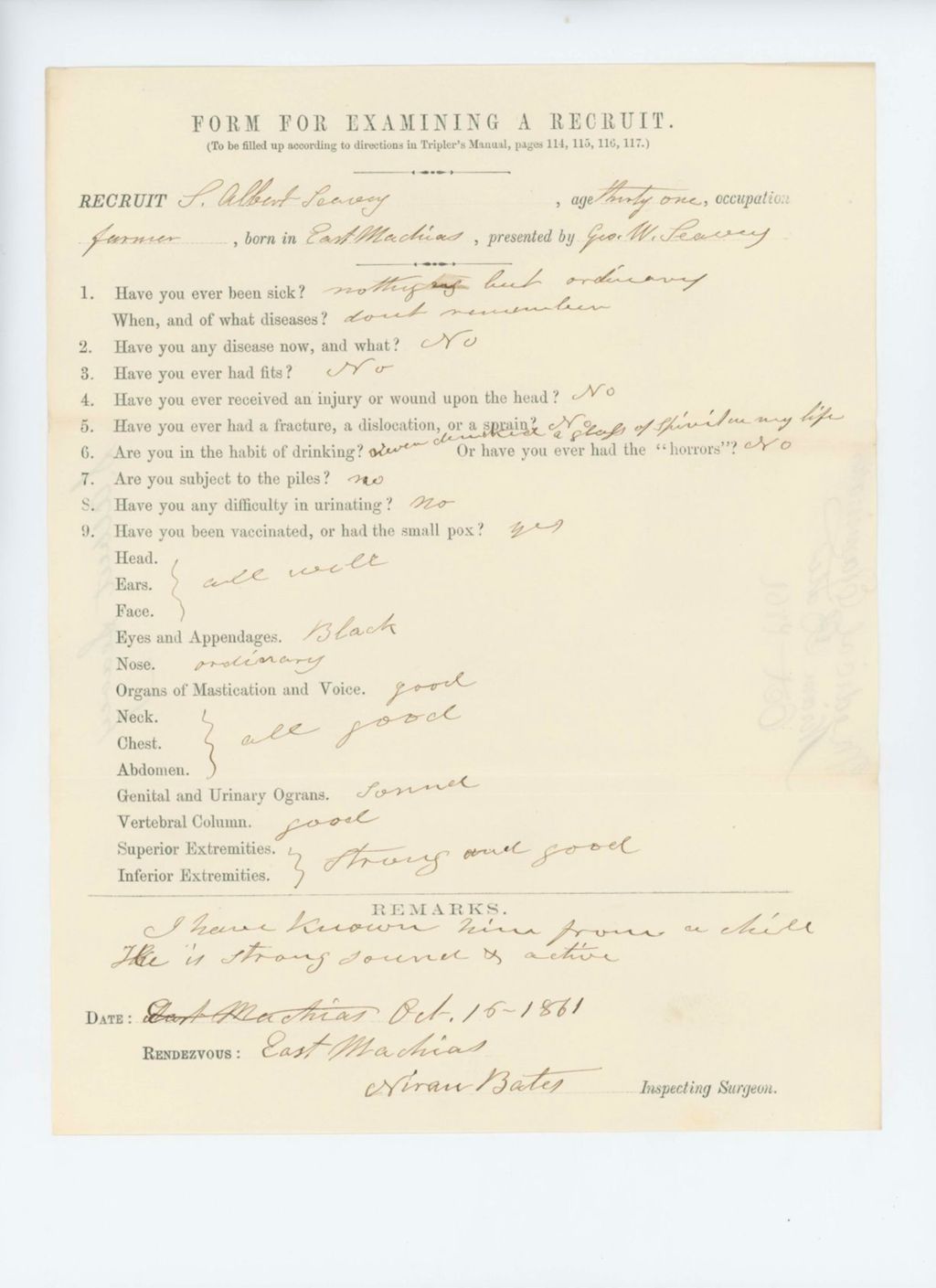 Miniature of S. Albert Seavey Medical Examination