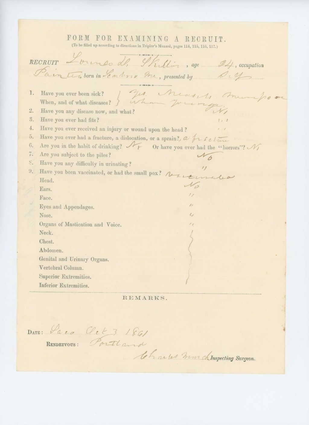 Miniature of Lorenso D. Skillion Medical Examination