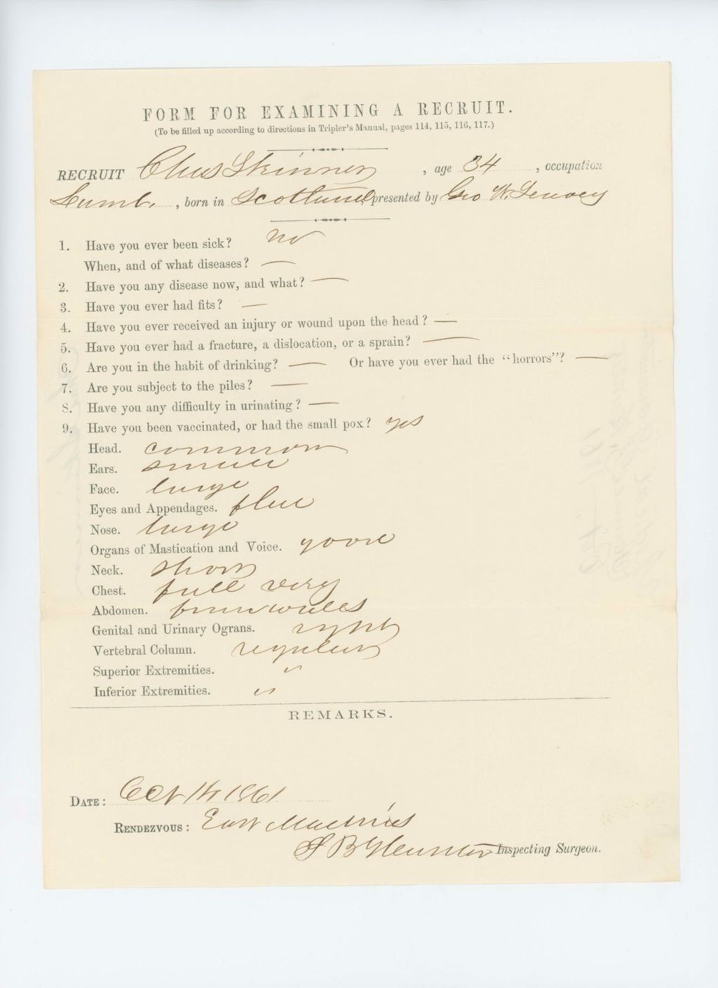 Miniature of Charles Skinner Medical Examination