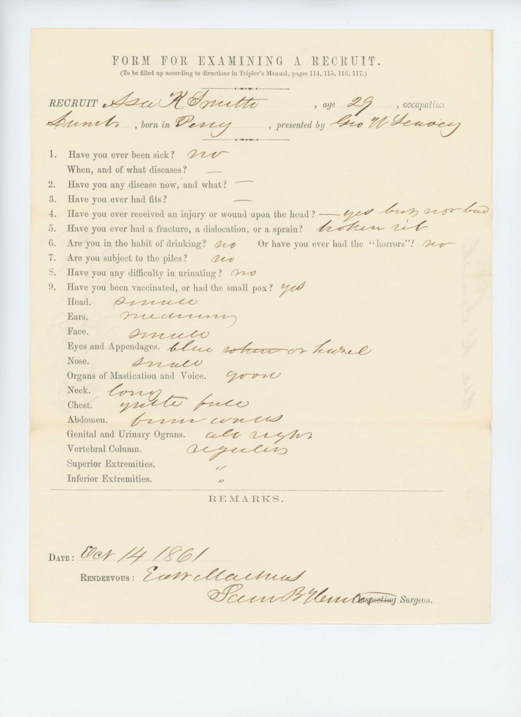 Miniature of Asa K. Smith Medical Examination