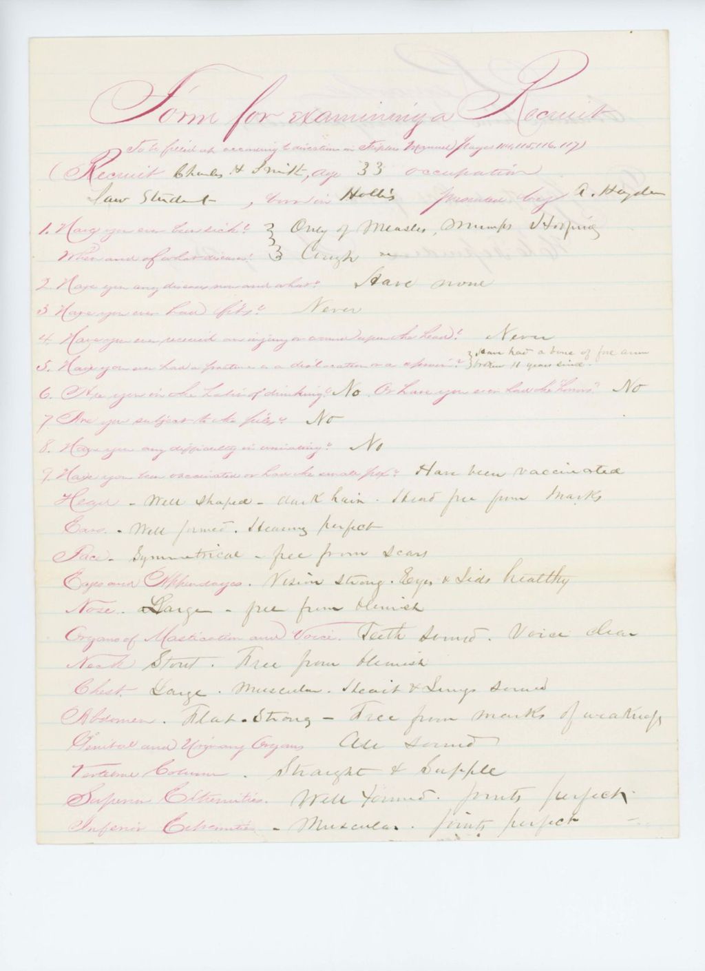 Miniature of Charles H. Smith Medical Examination