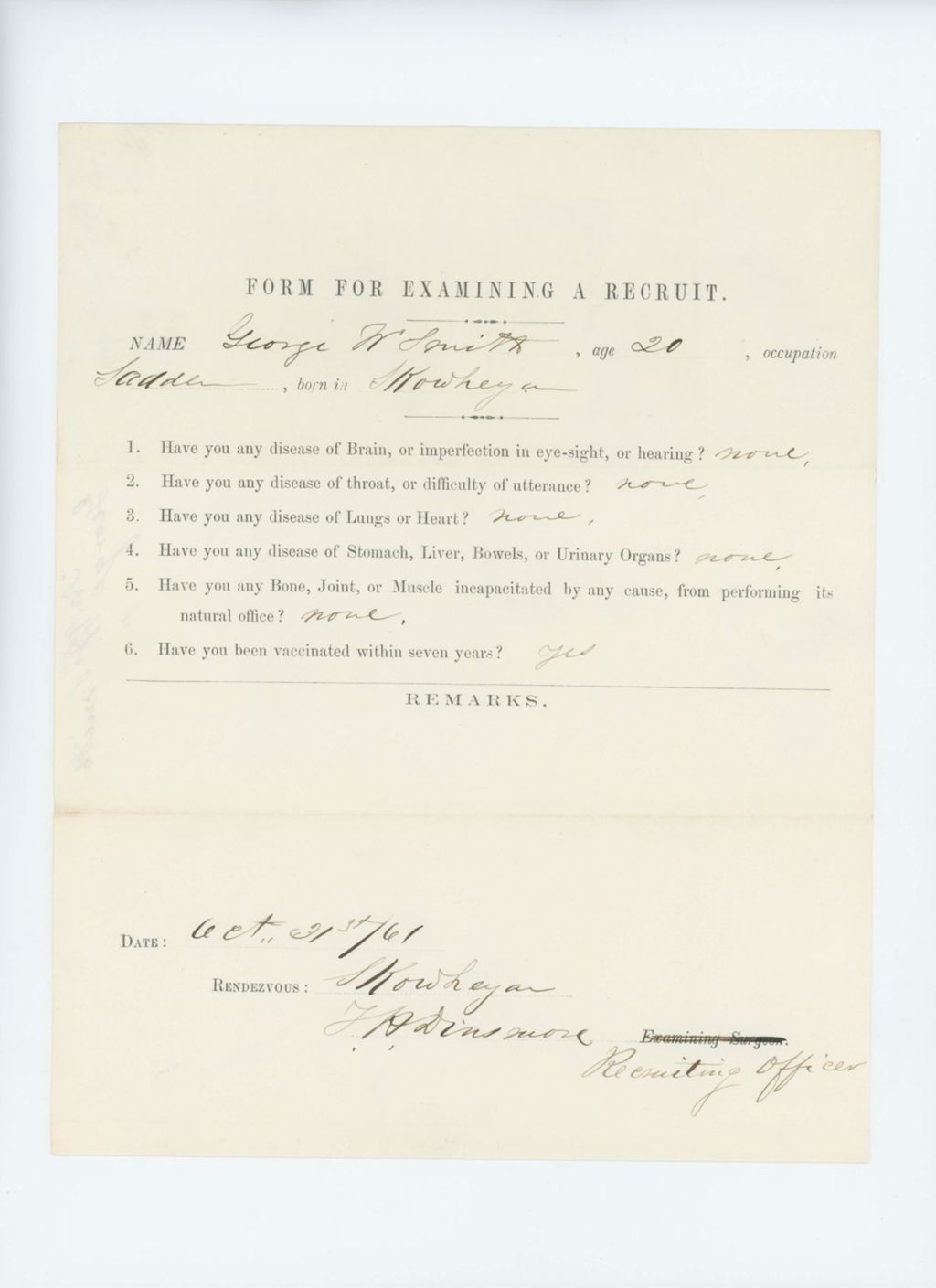 Miniature of George W. Smith Medical Examination