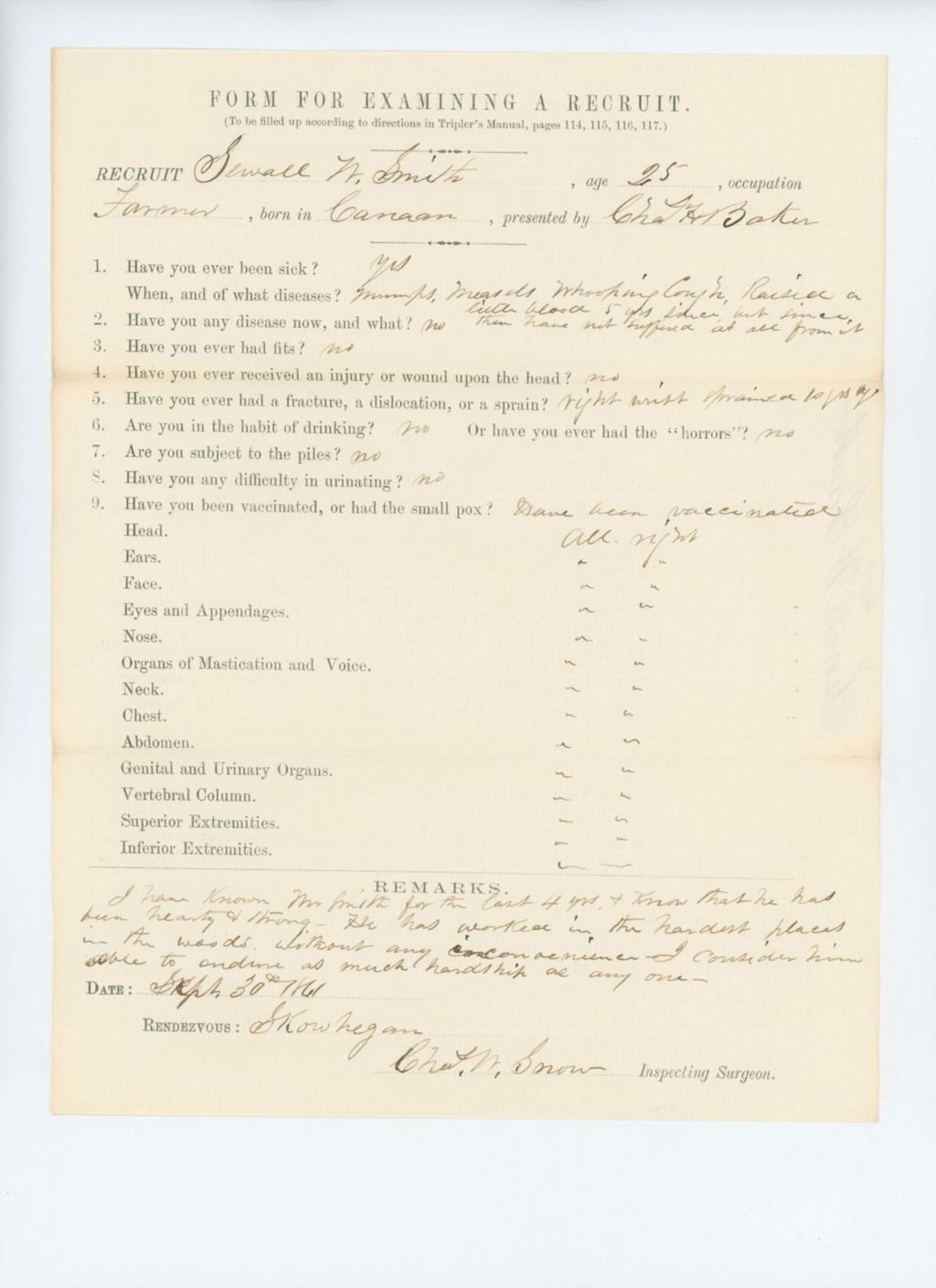 Miniature of Sewall W. Smith Medical Examination