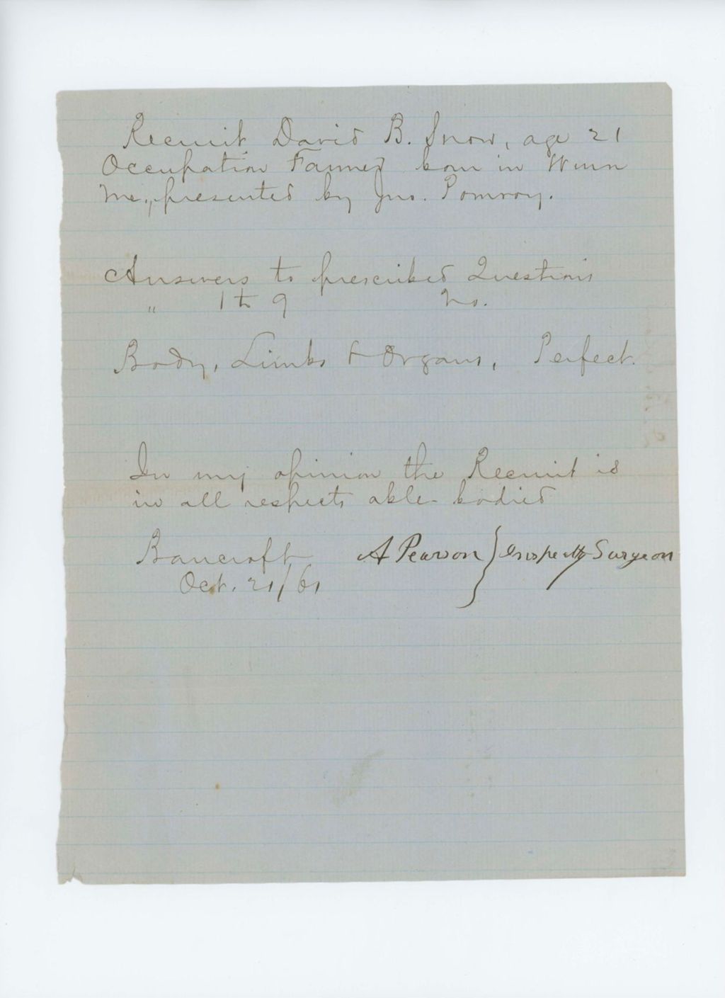 Miniature of David B. Snow Medical Examination