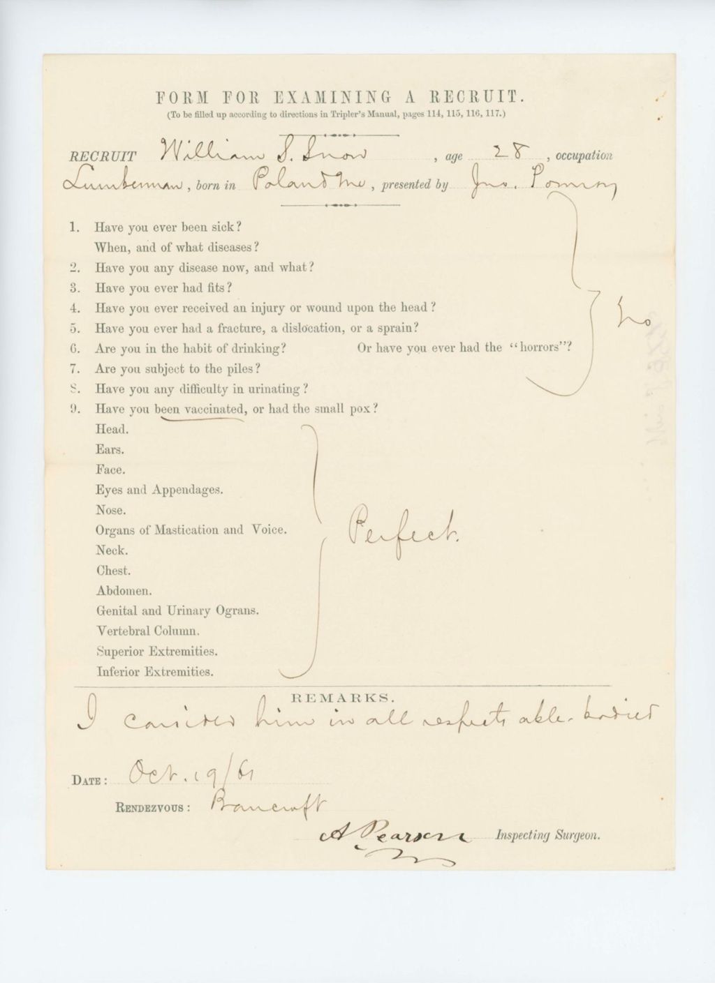 Miniature of William S. Snow Medical Examination