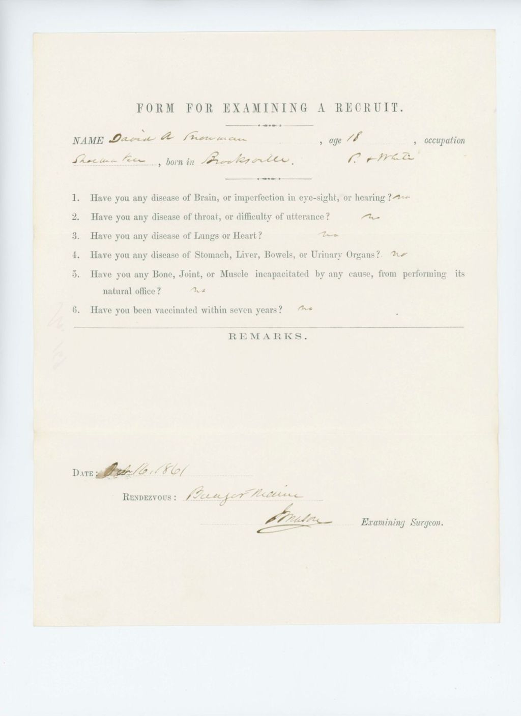 Miniature of David A. Snowman Medical Examination