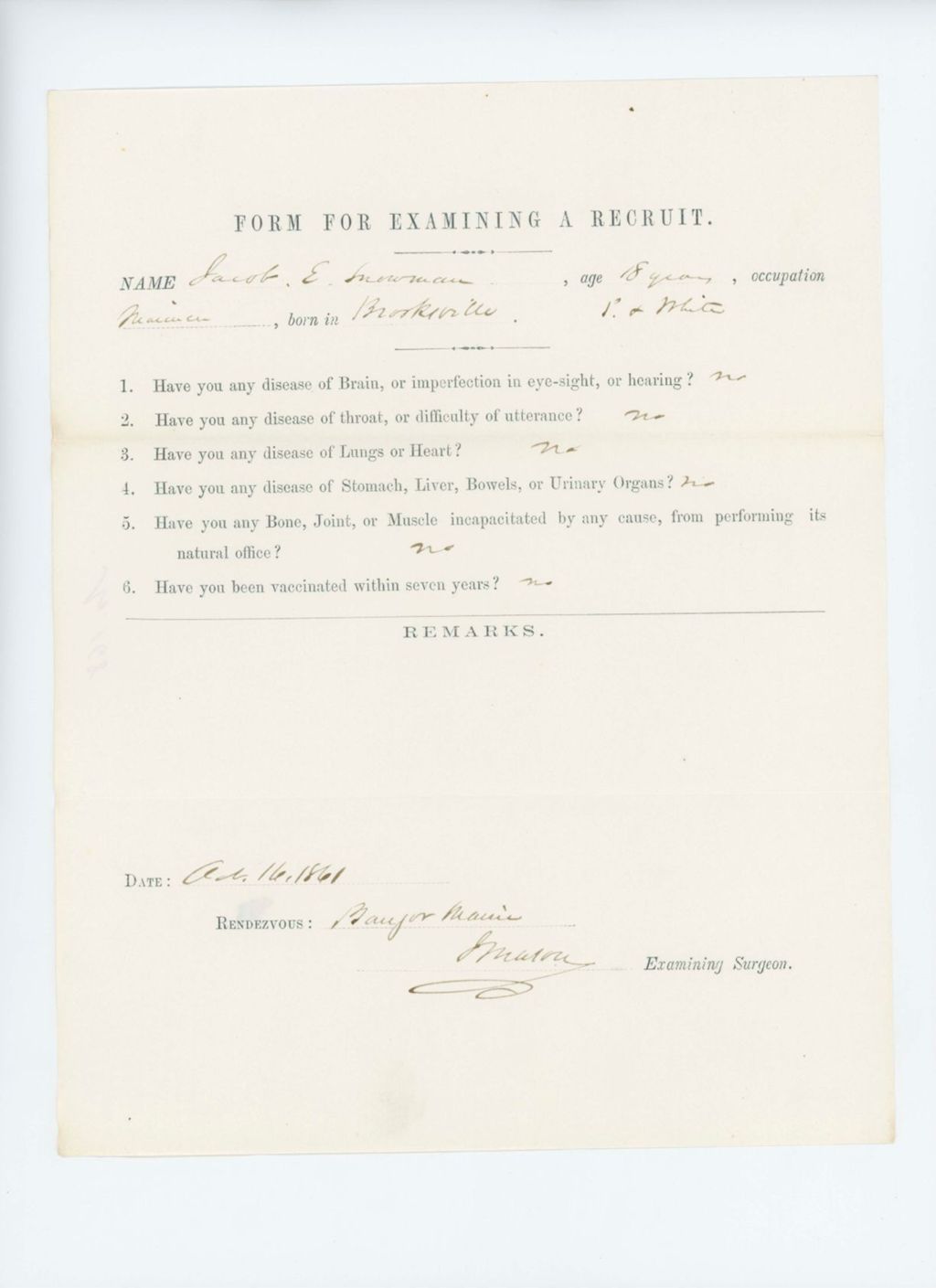 Miniature of Jacob E. Snowman Medical Examination