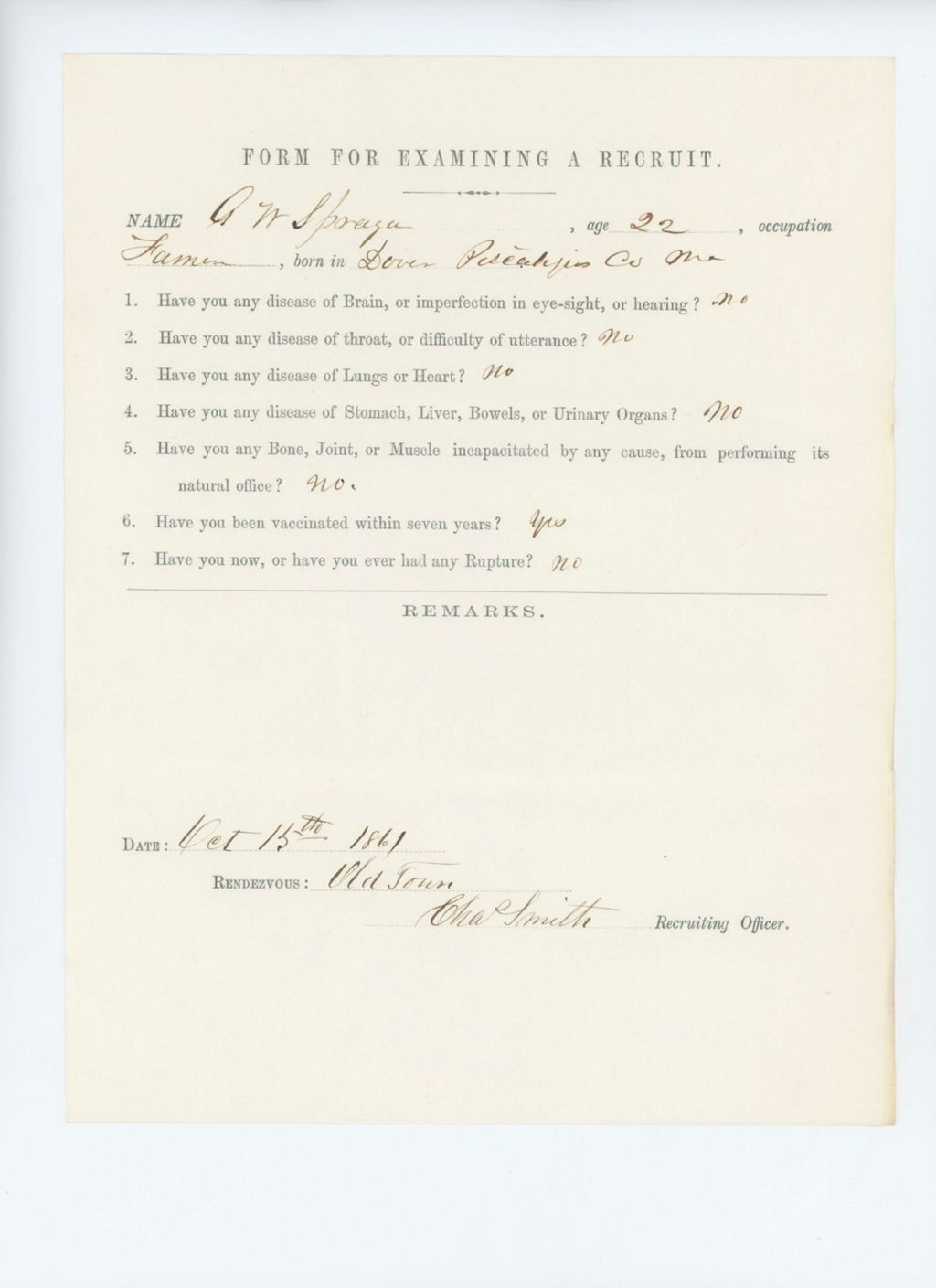 Miniature of G.W. Sprague Medical Examination