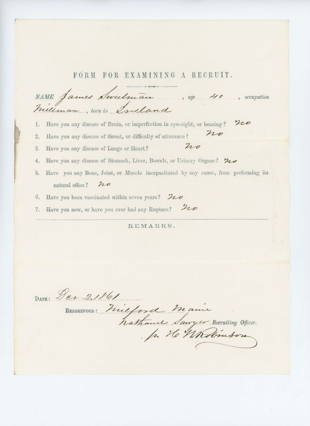 Miniature of James Swalman Medical Examination