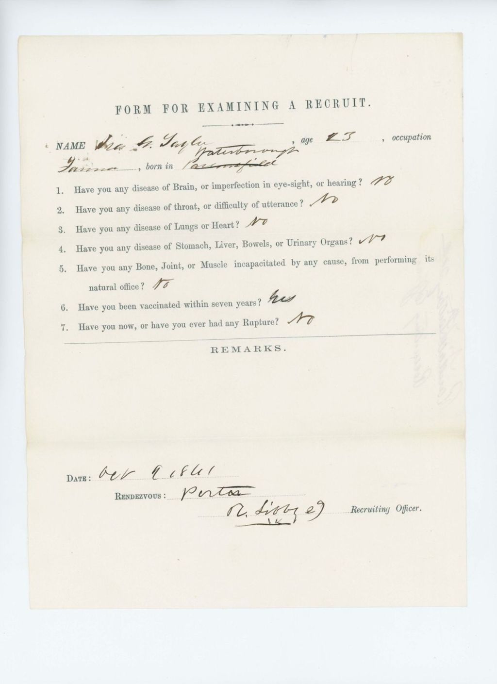 Miniature of Ira G. Talyor Medical Examination