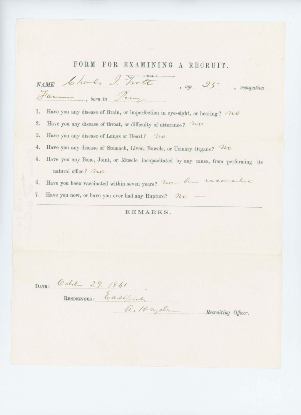 Miniature of Charles I. Trott Medical Examination