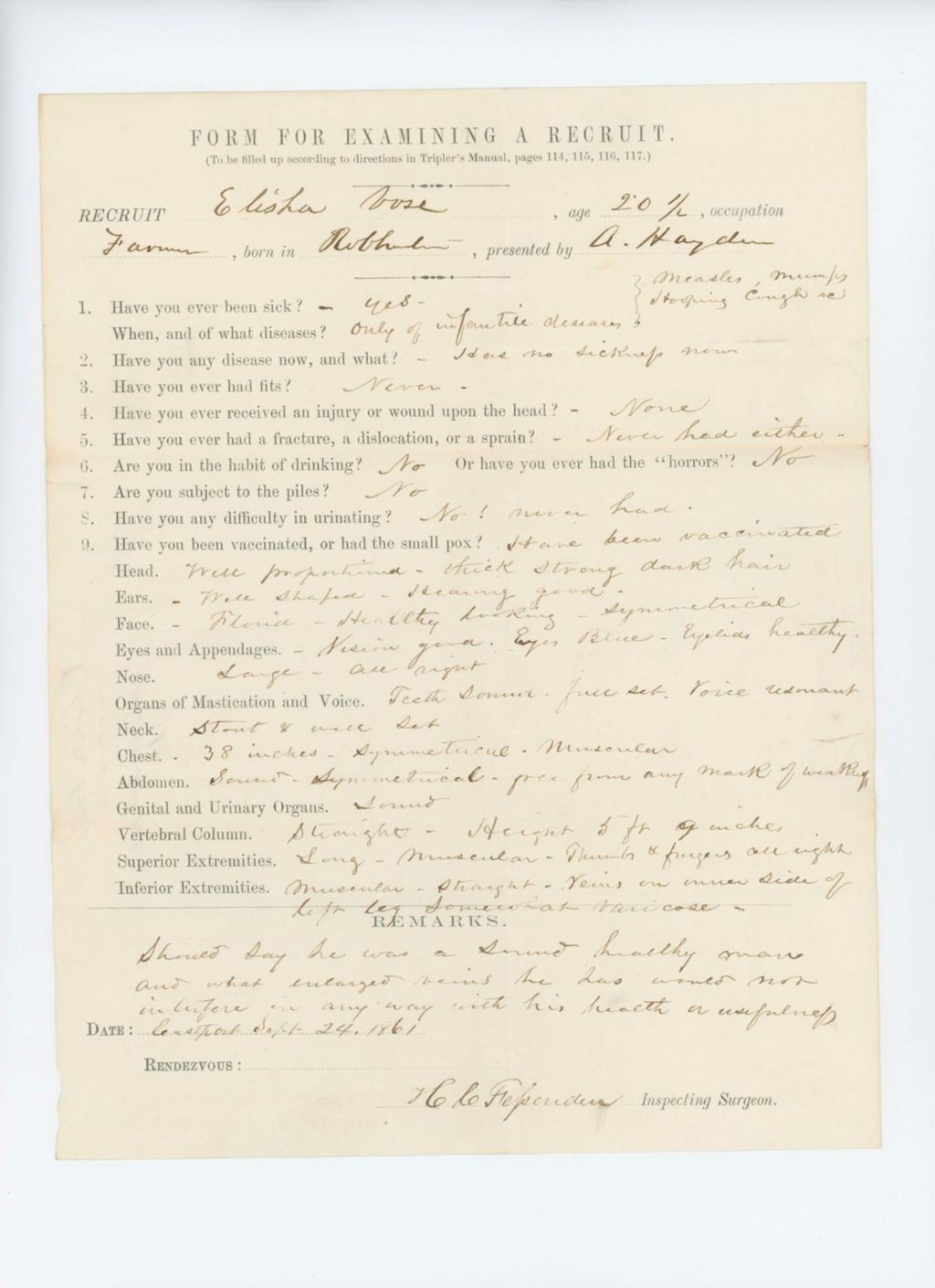 Miniature of Elisha Vose Medical Examination