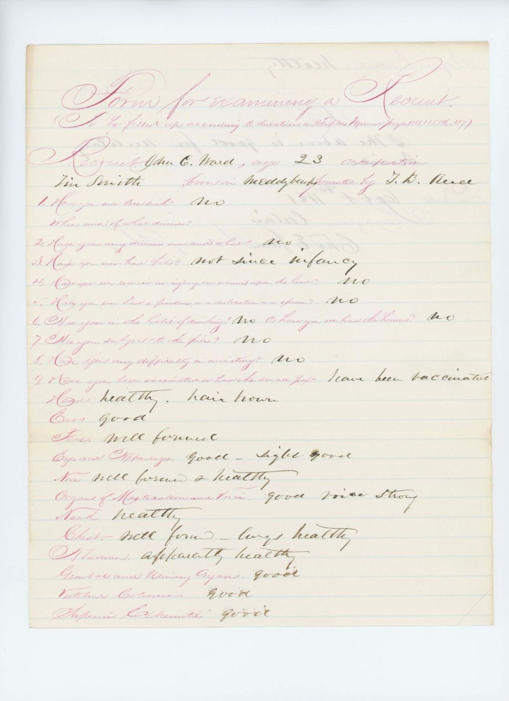 Miniature of John C. Ward Medical Examination