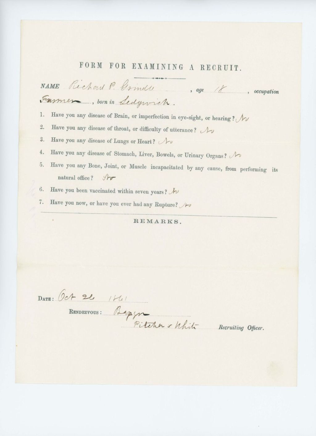 Miniature of Richard P. Grindle Medical Examination