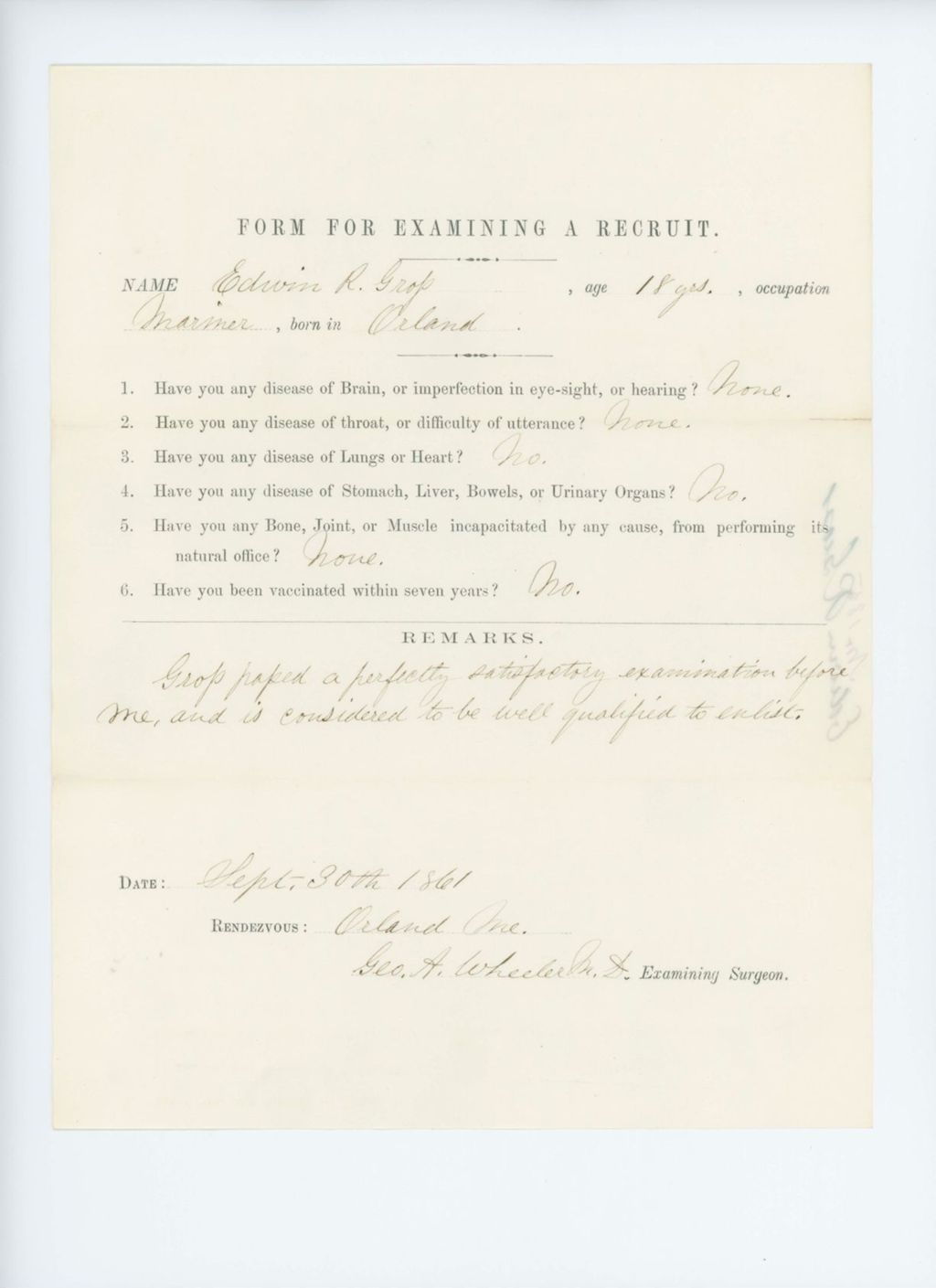 Miniature of Edwin R. Gross Medical Examination