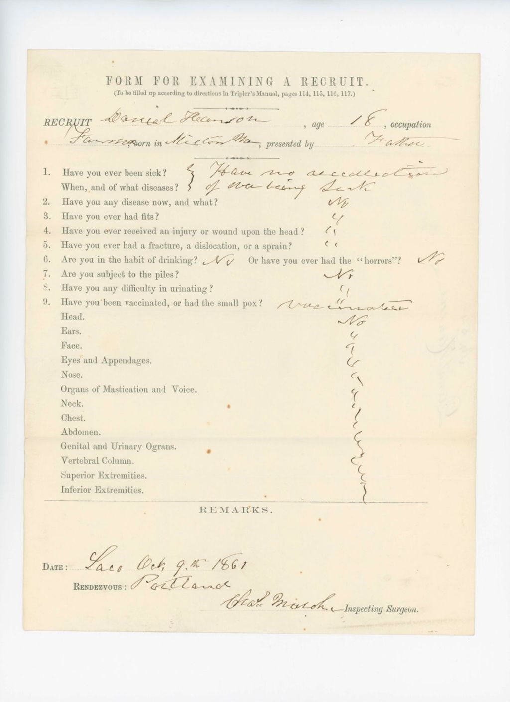 Miniature of Daniel Hanson Medical Examination