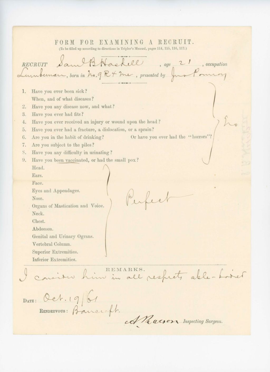 Miniature of Samuel B. Haskell Medical Examination