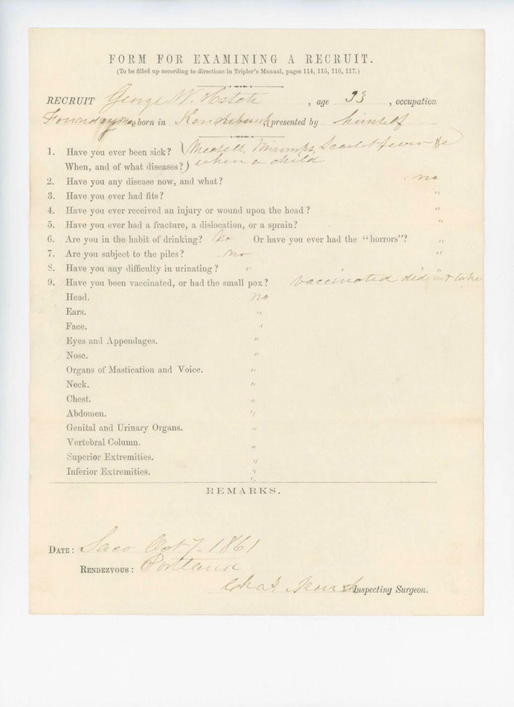 Miniature of George W. Hatch Medical Examination