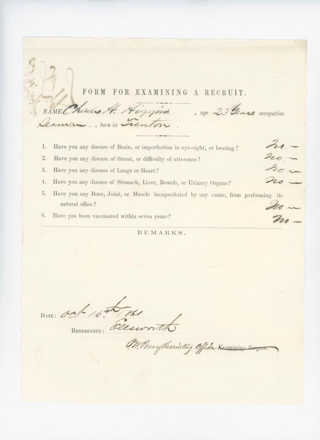 Miniature of Charles H. Higgins Medical Examination
