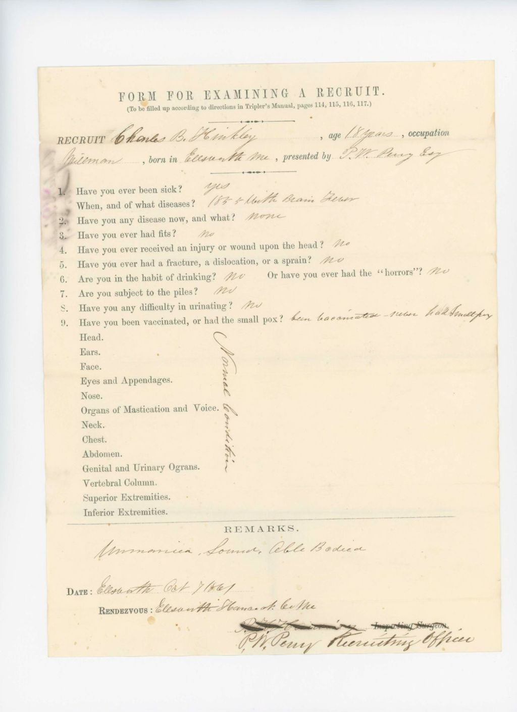 Miniature of Charles B. Hinckley Medical Examination