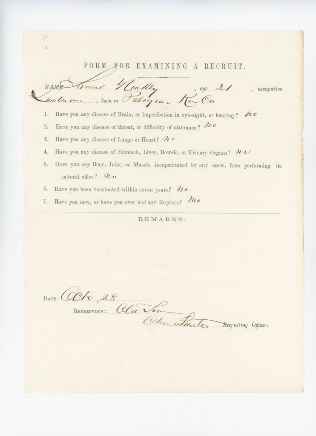 Miniature of Samuel Hinckley Medical Examination