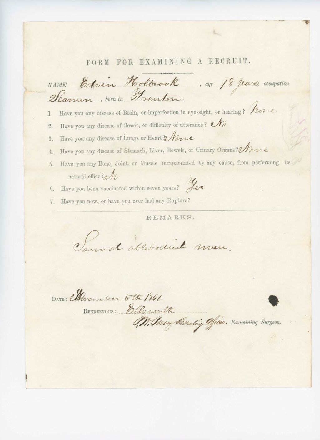 Miniature of Edwin Holbrook Medical Examination