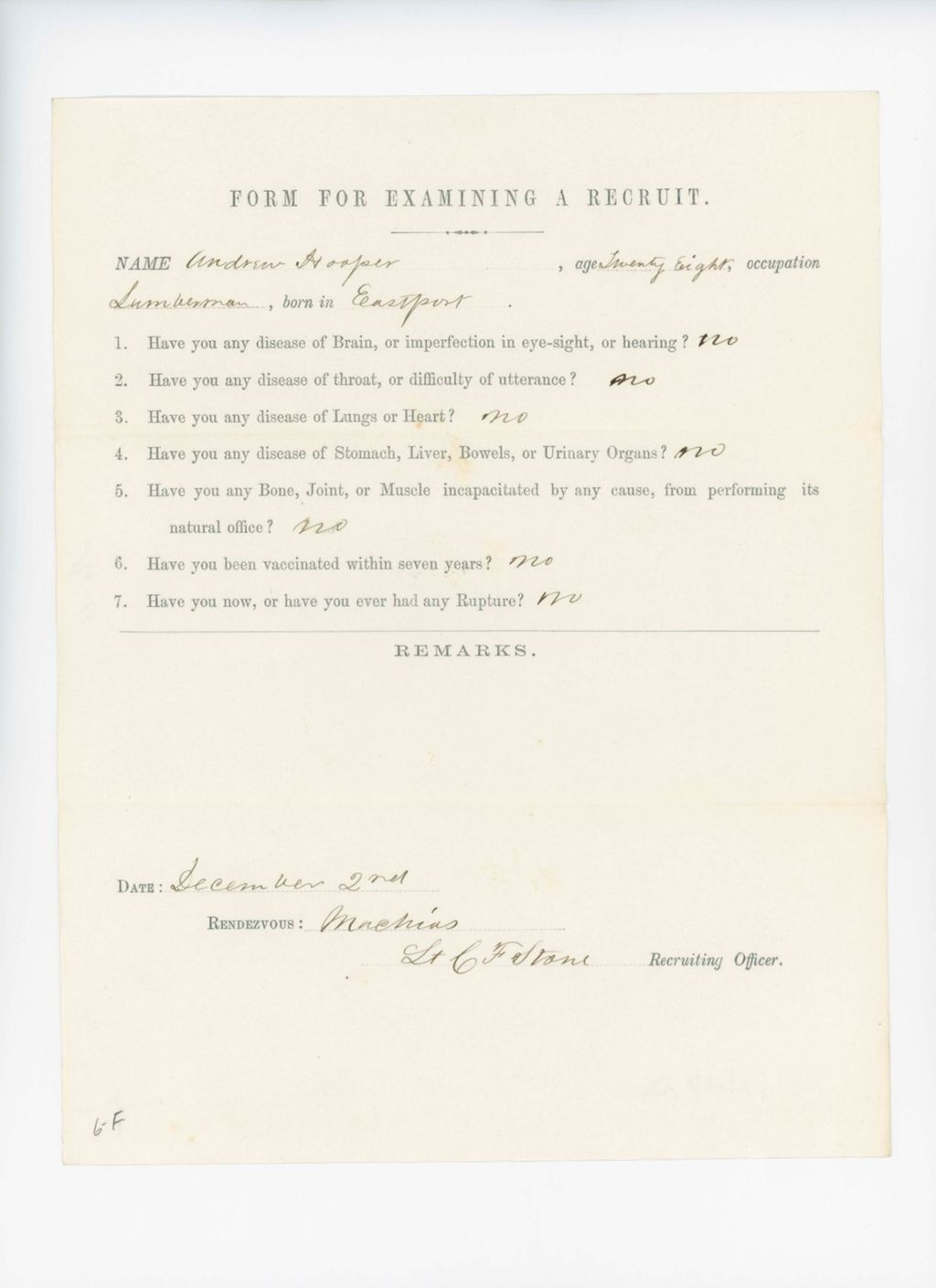 Miniature of Andrew Hooper Medical Examination