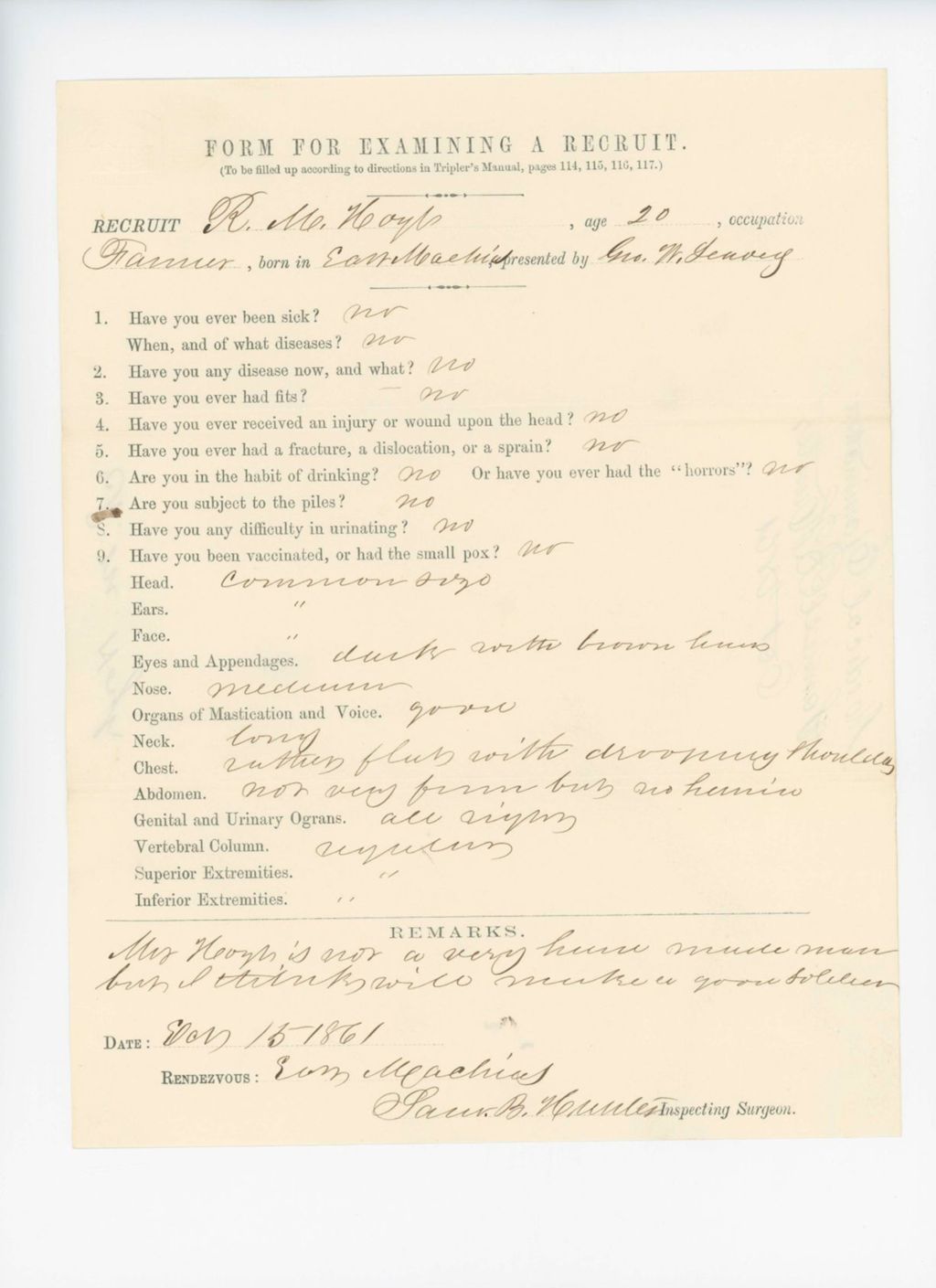 Miniature of R.M. Hoyt Medical Examination