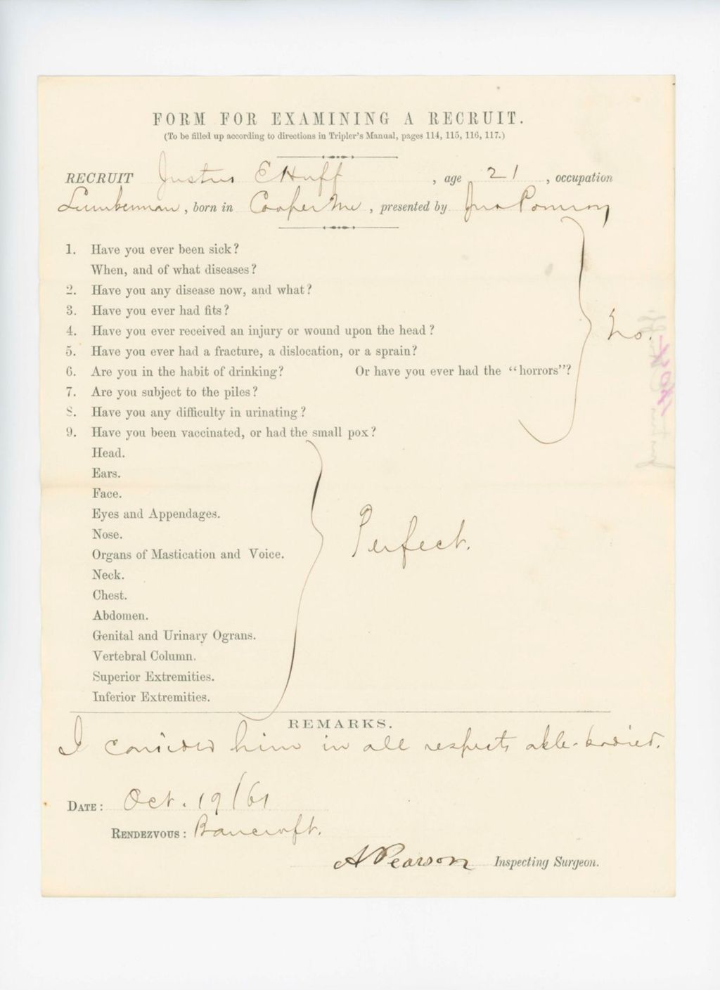 Miniature of Justus E. Huff Medical Examination