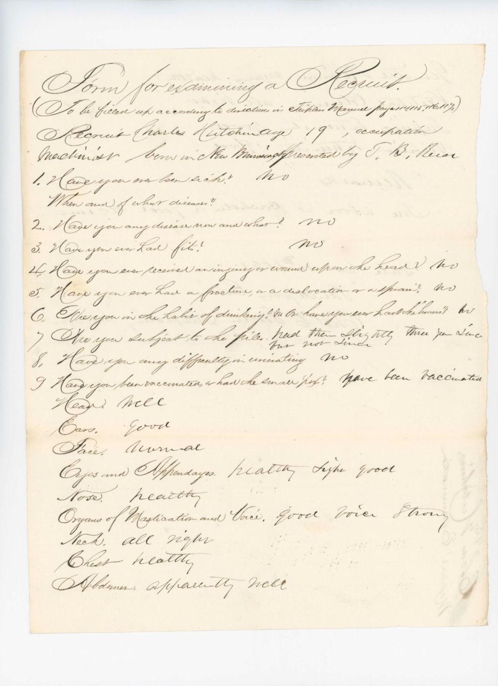 Miniature of Charles Hutchin Medical Examination