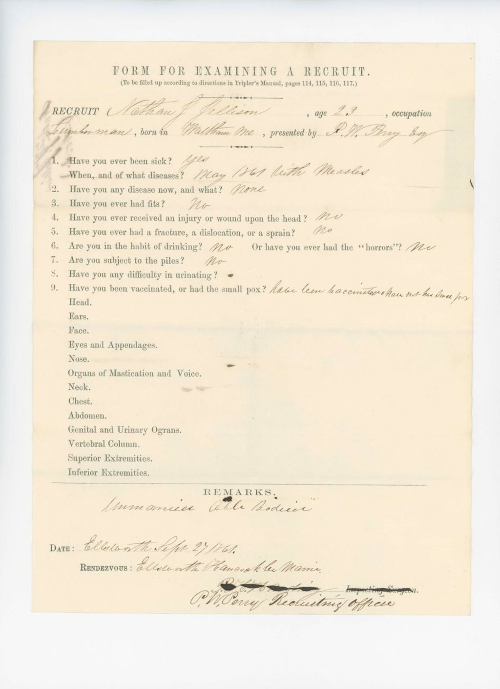 Miniature of Nathan J. Jellison Medical Examination