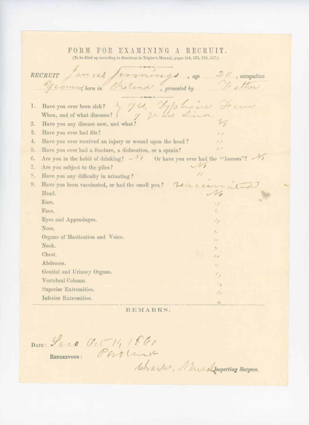 Miniature of James Jennings Medical Examination