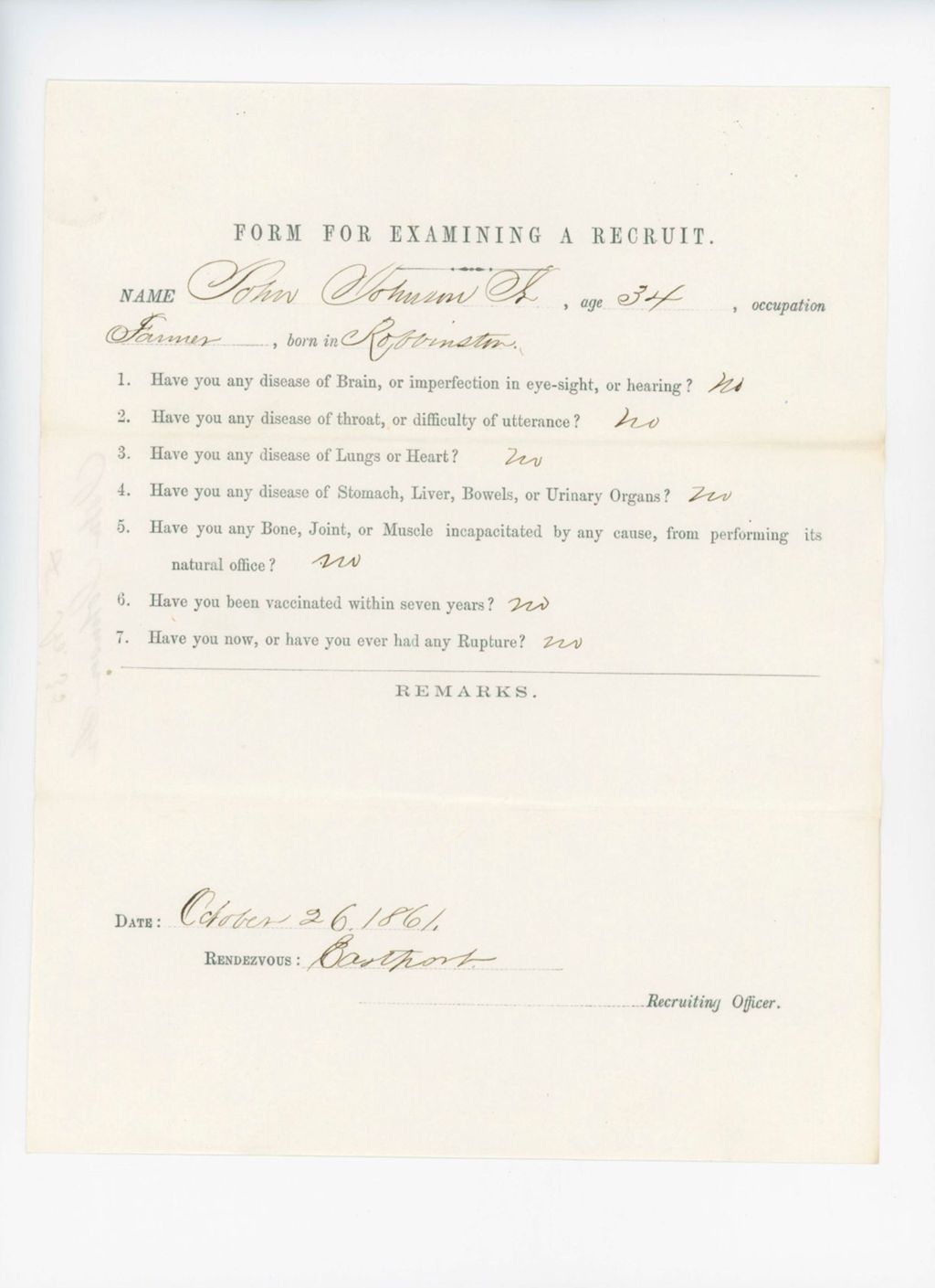 Miniature of John Johnson Jr. Medical Examination