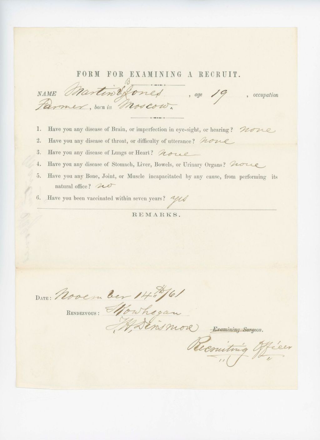 Miniature of Martin B. Jones Medical Examination