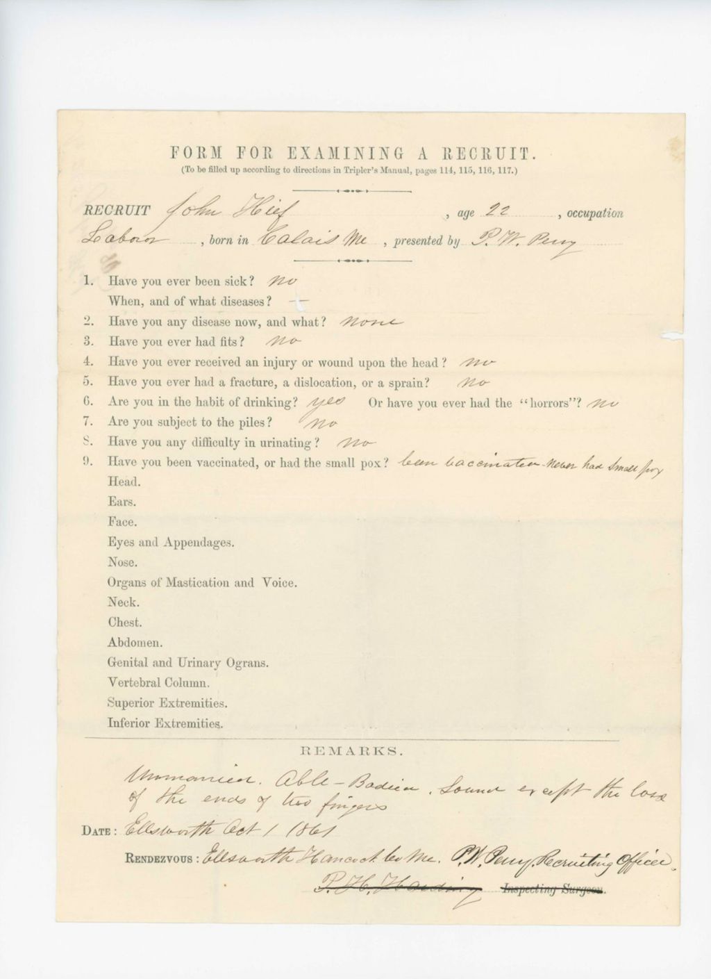 Miniature of John Kief Medical Examination