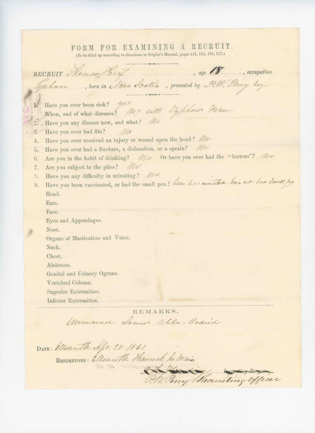 Miniature of Thomas Keif Medical Examination