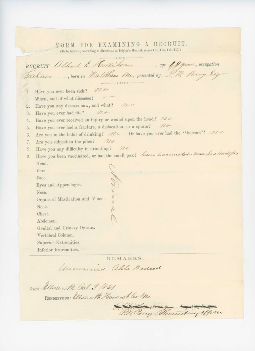 Miniature of Albert E. [Kelleher] Medical Examination