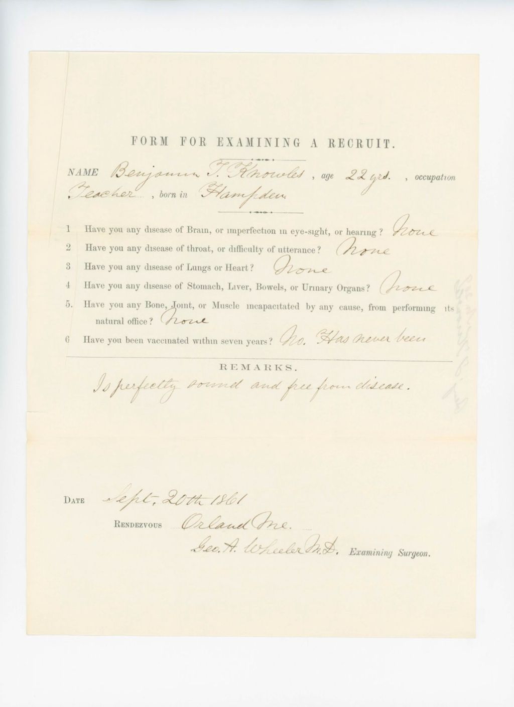 Miniature of Benjamin T. Knowles Medical Examination