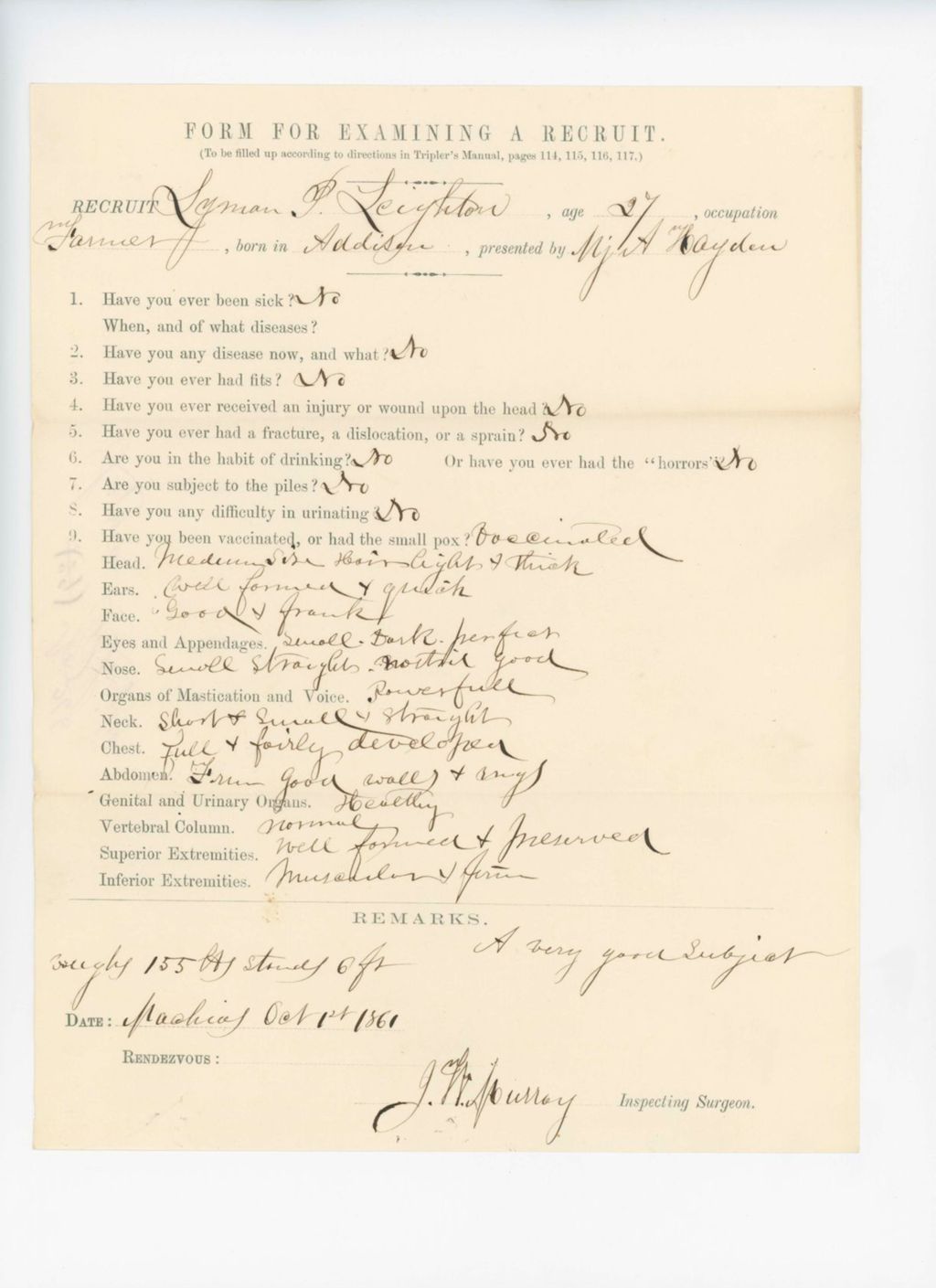 Miniature of Lyman P. Leighton Medical Examination