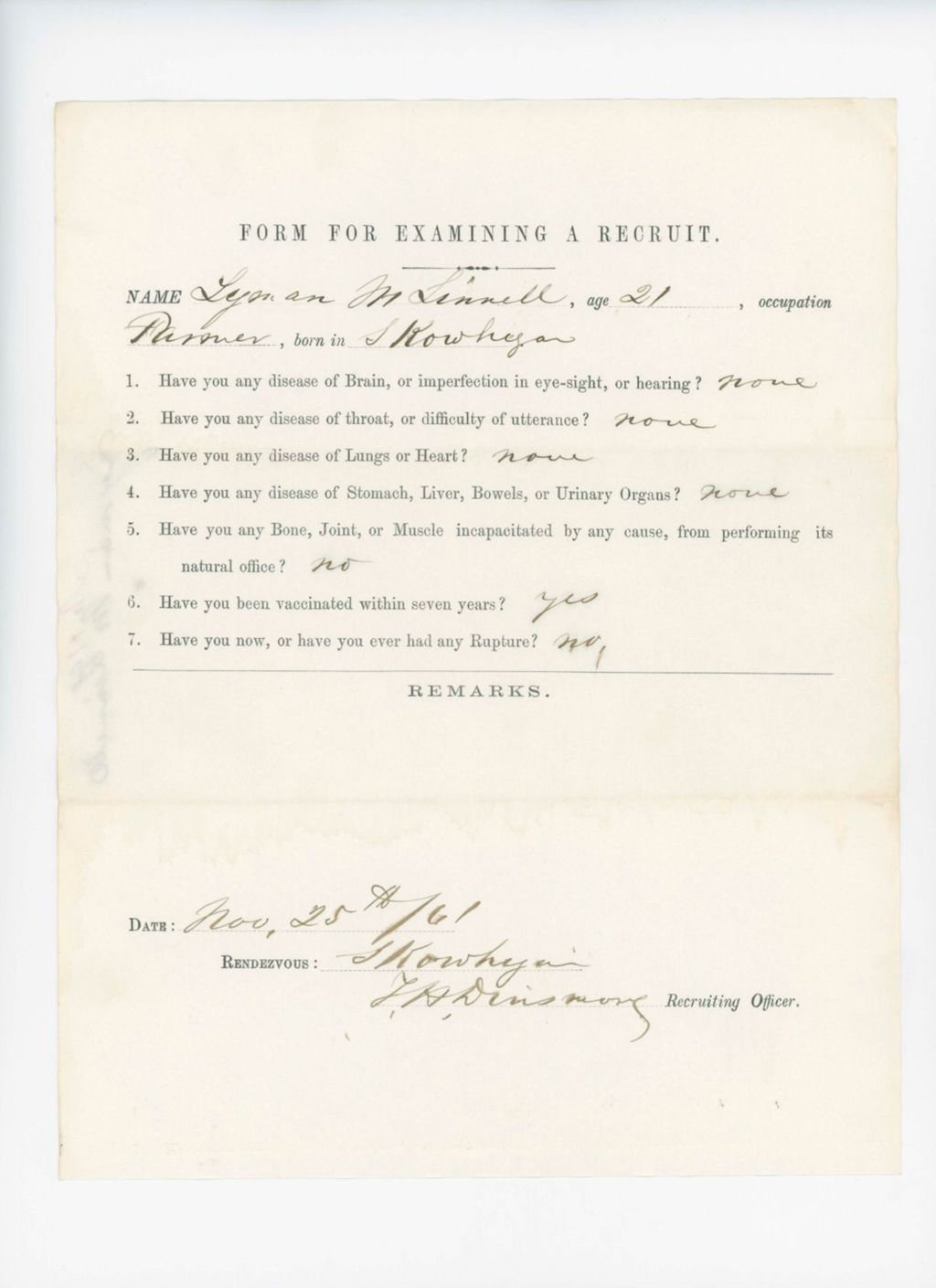 Miniature of Lyman M. Linnell Medical Examination