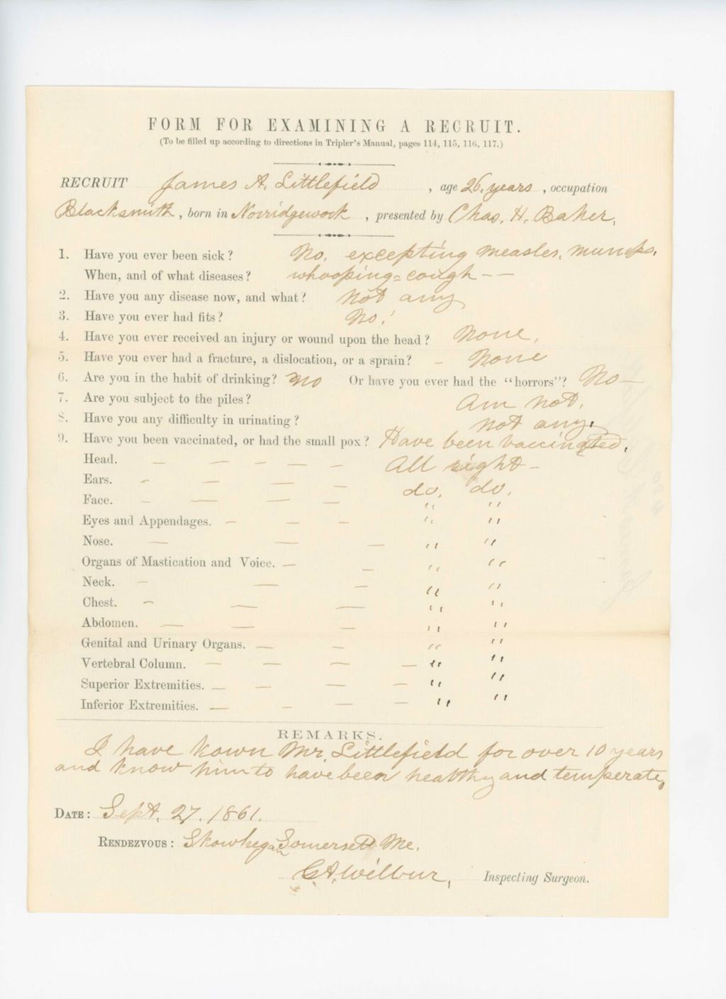 Miniature of James A. Littlefield Medical Examination
