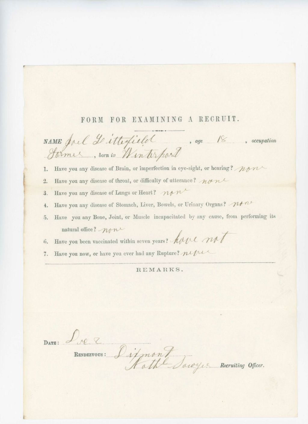 Miniature of Joel Littlefield Medical Examination